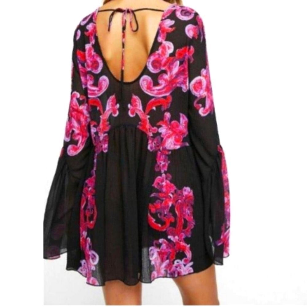 FREE PEOPLE INTAMATELY SYMPHONY Dark Garden Smock Dress Sz M Pink Black NWOT - Picture 2 of 10